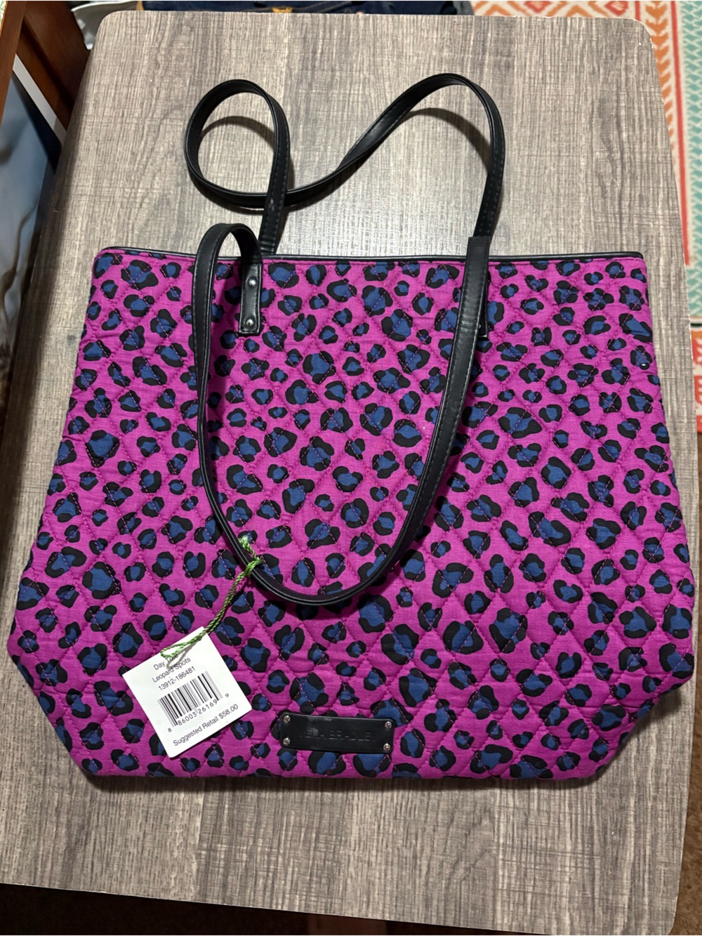 Vera Bradley Purple and Black Leopard Quilted Tote